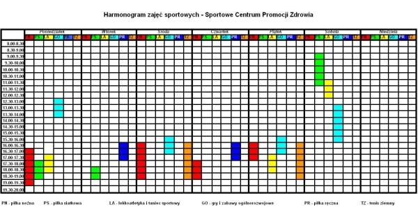 Harmonogram stałych zajęć sportowych