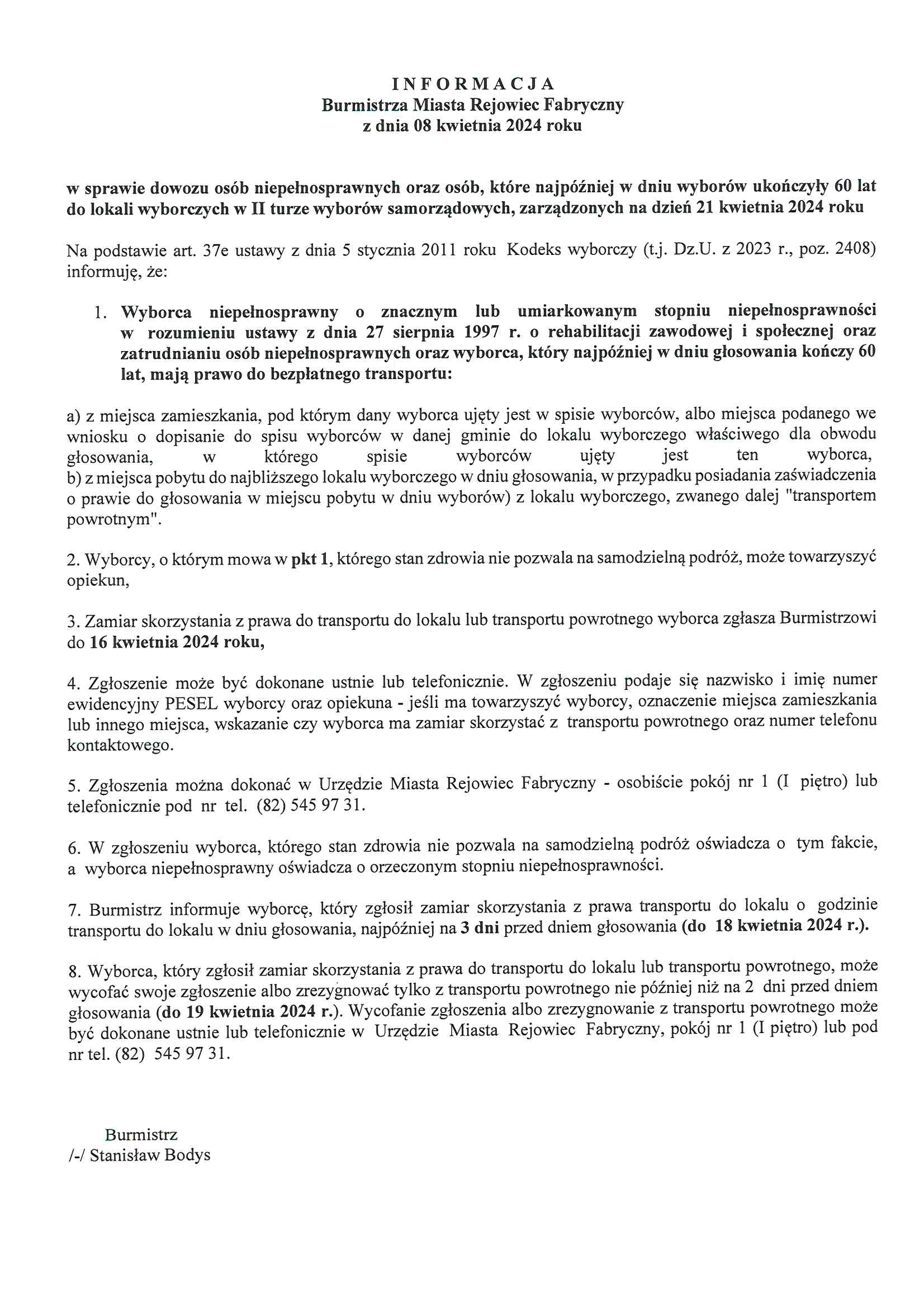 INFORMACJA WYBORY