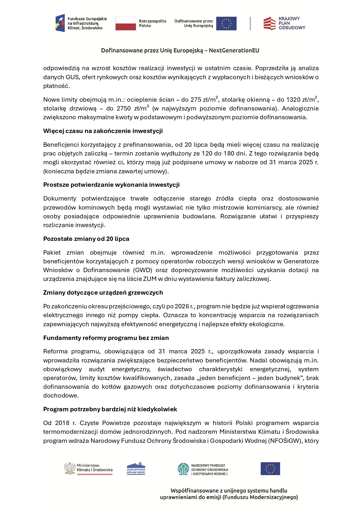 Zmiany w programie Czyste Powietrze od 20 lipca łatwiej skorzystasz z dotacji KOMUNIKAT PRASOWY page 0002